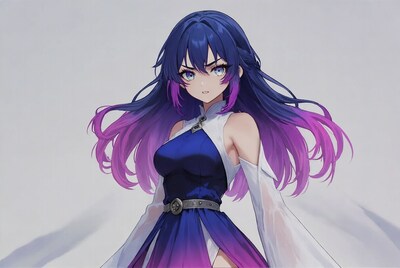 Anime girl in blue-purple dress