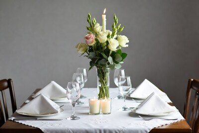 Elegant table with roses and candles
