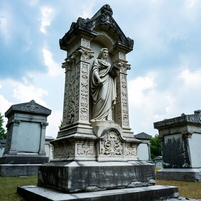 Victorian Woman Statue on Cemetery Monument