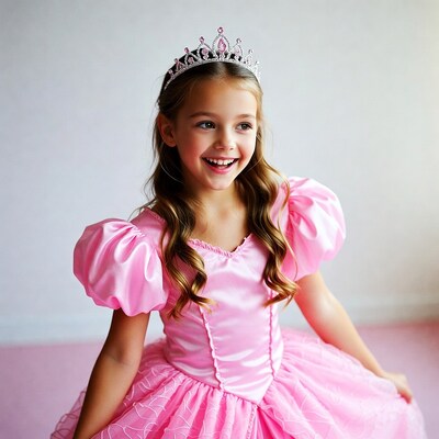 Girl in pink princess dress with tiara