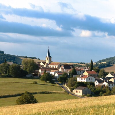 French village with church on hillside