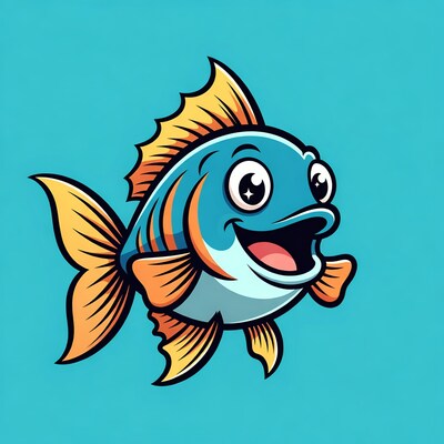 Cartoon blue fish smiling happily