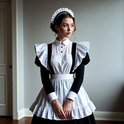 Woman in French maid outfit