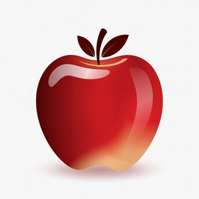 Shiny red apple with stem