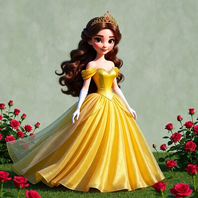 Belle in Yellow Gown with Roses
