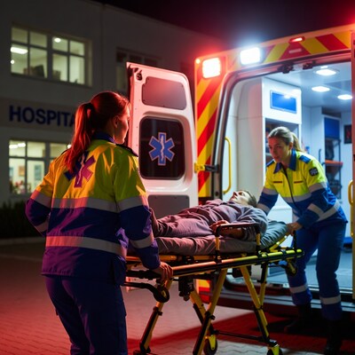 Paramedics unloading patient from ambulance