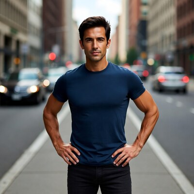 Handsome man standing in city street