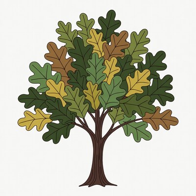 Colorful Oak Tree Illustration