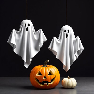 Hanging Ghosts with Jack-o'-lanterns
