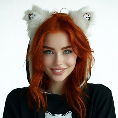 Redhead woman with cat ears hoodie
