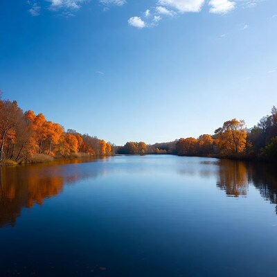 Autumn Trees Reflecting in Calm Lake