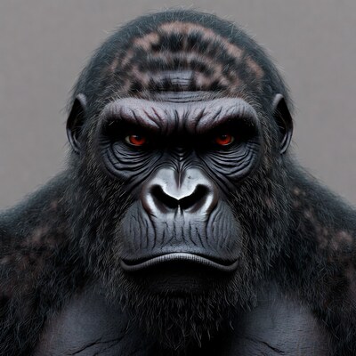 Angry gorilla with red eyes