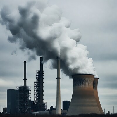 Industrial Power Plant Emitting Smoke