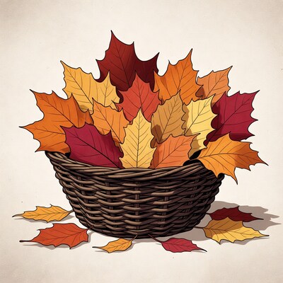 Basket of colorful autumn leaves