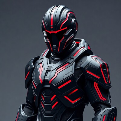 Futuristic Black Red Armored Helmet