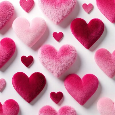Pink Furry Hearts on White Background