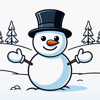 Snowman with top hat and mittens