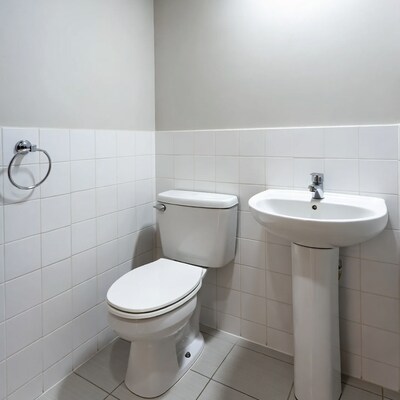 White Toilet and Sink in Bathroom