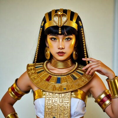 Asian woman in Egyptian Cleopatra cosplay
