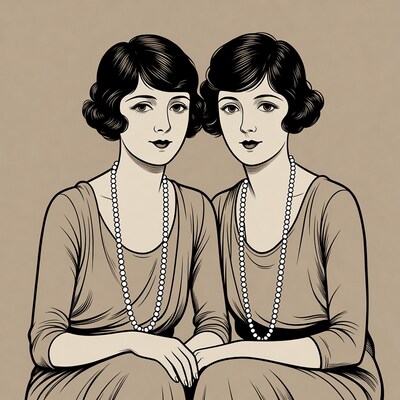 Twin 1920s Flapper Girls Illustration