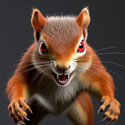 Angry squirrel with red eyes snarling