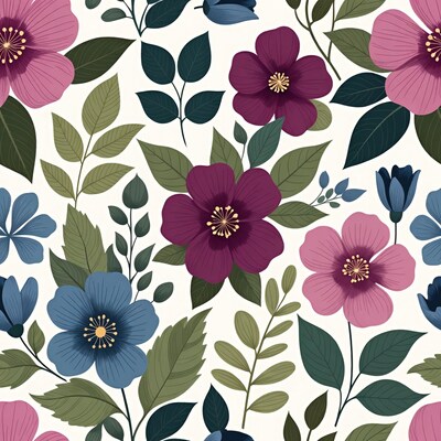 Colorful Hibiscus Flowers Leaf Pattern