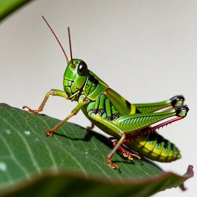 Green grasshopper on leaf