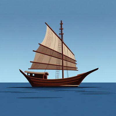 Traditional Junk Sailing Ship Illustration