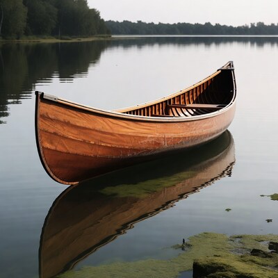 Wooden Canoe on Calm Lake