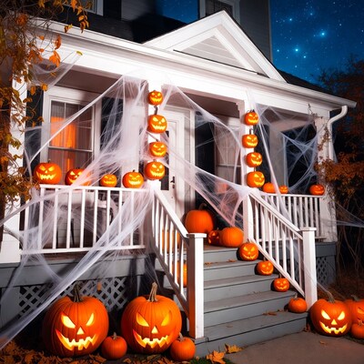 Halloween Haunted House with Jack-o'-lanterns
