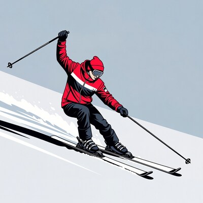 Man skiing down snowy slope