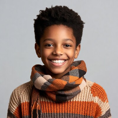 Smiling African-American boy in scarf