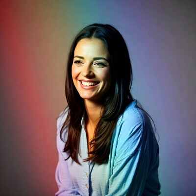 Smiling woman with long dark hair