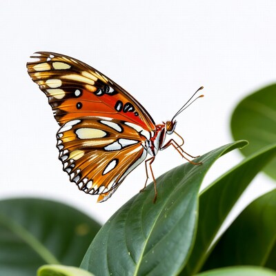 Orange Butterfly on Green Leaf