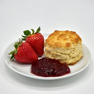 Strawberries, Biscuit and Jam on Plate
