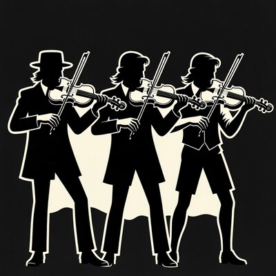 Three Silhouette Men Playing Violins