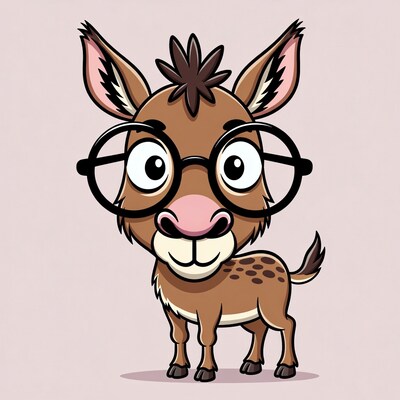 Cartoon Donkey Wearing Glasses