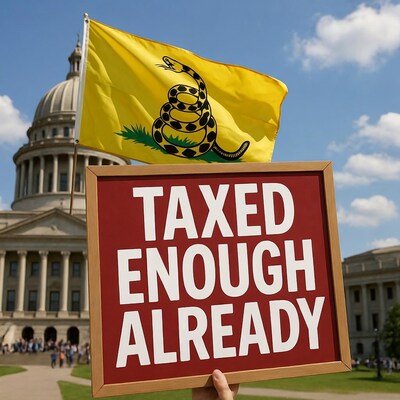 Taxed Enough Already sign with Gadsden flag