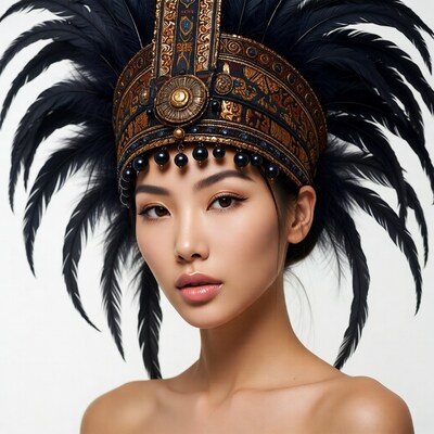 Asian woman in feathered headdress