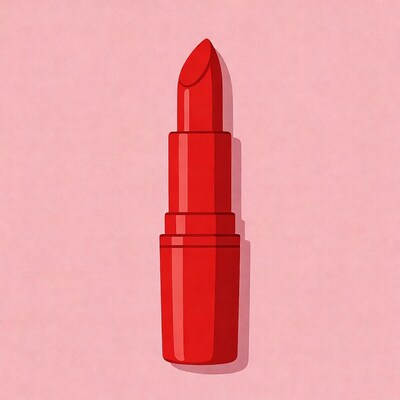 Red lipstick on pink background