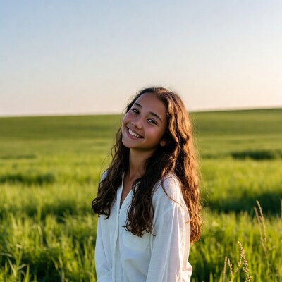 Smiling girl in green field