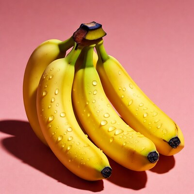 Fresh bananas with water droplets