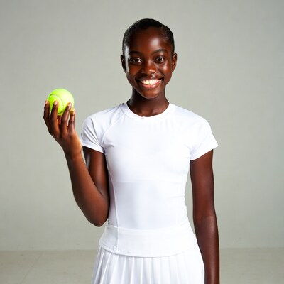 African girl holding tennis ball