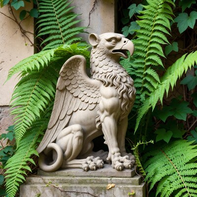 Stone Gryphon Statue in Ferns