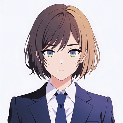 Anime girl with split hair in suit