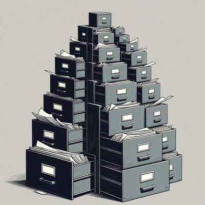 Tower of Filing Cabinets Illustration