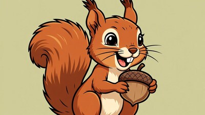 Cartoon squirrel holding acorn