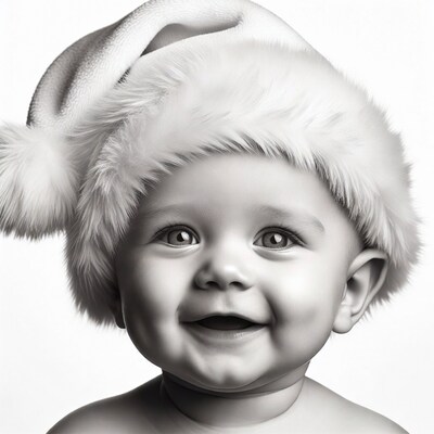 Baby smiling in Santa hat