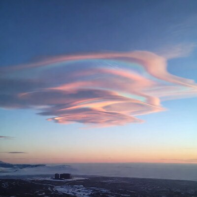 Iridescent Lenticular Clouds over Antarctic Base