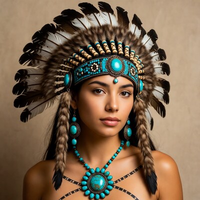 Woman in Native American headdress